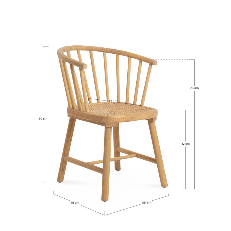 Beri Chaise de salle à manger en bois et rotin