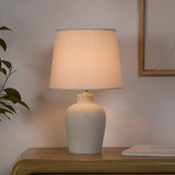 Sama Lampe de table en céramique blanche et lin