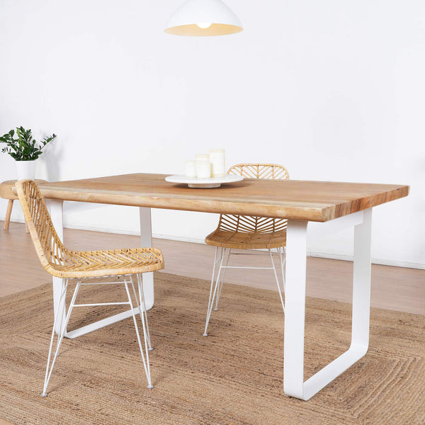 Nayi Table de salle à manger en bois et fer blanc