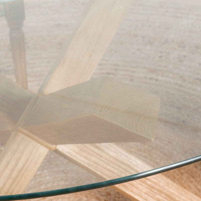 Tripod table ronde verre et bois