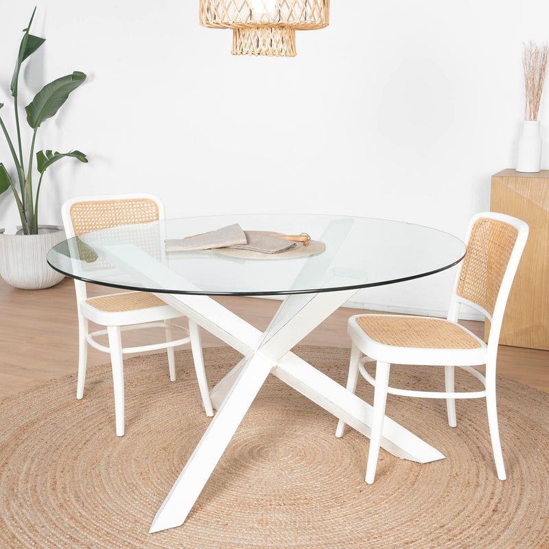 Tripod table ronde verre et bois blanc